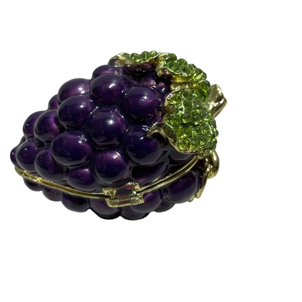 Grape Cluster Trinket Box‎ Magnetic Closure Rhinestone Embellishments Leaves